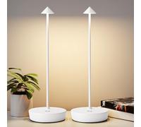 YIBEN 2Pack Rechargeable Cordless Table Lamp, Portable Powered LED Battery 6000mAh Metal USB Desk Lamp, 3 Levels Brightness Light for Restaurants Outdoor (2pack White)