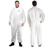 YIBER Hazmat Suit Disposable Overalls | Heavy Duty Full Body Painters Coveralls in 7 Sizes with Multiple Specifications for Men & Women Without Hood - Breathable & Water-Resistant, M, White, 1