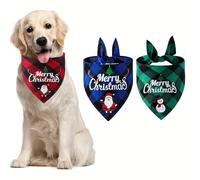 YIBIKEHO Christmas Dog Bandanas, Buffalo Plaid Pet Scarves in Red, Blue, Green with Santa Print, Large 24.8x16.9 Inch, Holiday Winter Accessories