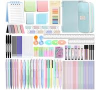 YIBONIKA 147 PCS Aesthetic Stationery Supplies with Blue Pen Case & Notebook, 12 Pastel Highlighters, 3 Erasable Pens, 5 Black Pens, 6 Mechanical Pencils, Stationery Set College Essentials
