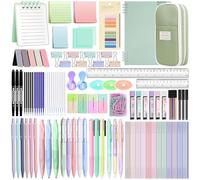 YIBONIKA 147 PCS Aesthetic Stationery Supplies with Green Pen Case & Notebook, 12 Pastel Highlighters, 3 Erasable Pens, 5 Black Pens, 6 Mechanical Pencils, Stationery Set College Essentials