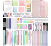YIBONIKA 147 PCS Aesthetic Stationery Supplies with Pink Pen Case & Notebook, 12 Pastel Highlighters, 3 Erasable Pens, 5 Black Pens, 6 Mechanical Pencils, Stationery Set College Essentials