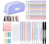 YIBONIKA 44 PCS Aesthetic School Supplies with Pen Case, 6 Colour Pens, 12 Pastel Highlighters, 5 Black Pens, Bookmarks, Essentials Stationery Set for Students Back to School Supplies (Blue)