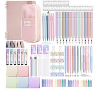 YIBONIKA 80 PCS Aesthetic Stationery Supplies with Pink Pencil Case & Notebook, 12 Pastel Highlighters, 6 Colour Pens, 5 Black Pens, 6 Mechanical Pencils, Stationery Set for School Office
