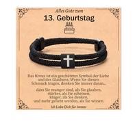 YIBONIKA Cross Bracelet Happy - Gifts for Boys for Birthday, Great Gift for 13th 16th 18th 21st Year Olds Teenagers Boys Men, Leather