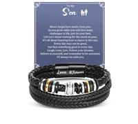 YIBONIKA Men Bracelets Gifts for Son from Mum Dad, Braided Leather Bracelet for Teenage Boys, Personalised Memorial Present with Box for Birthday Christmas Valentines Anniversary