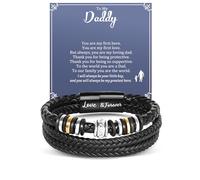 YIBONIKA Men Braided Leather Bracelet With Magnetic Buckle For Dad From Son Personalized Memorial Gift In Black Box For Birthday Christmas Father's Day Anniversary