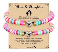 YIBONIKA Mum Daughter Gifts Matching Heart Bracelets for 2, Hand Woven Adjustable Colorful Beads Women's Bracelet for Mother-Daughter Women Girls Mothers Day Birthday Christmas