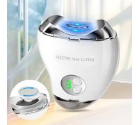 Yibosoar Electric Nail Clipper with LED Light & 3 Speeds, Fingernail Cutter and Polisher 2 in 1 Design, Nail Scraps Storage Safety Fingernail Trimmer for Baby Seniors and Adult (White)