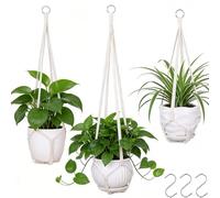 YIBOT 3 Pack Macrame Plant Hanger Indoor Hanging Planter for Plants Holder with 3 Hooks, 35"/29"/23" Crochet Plant Holder Stand for Boho Home Decor No Tassels,Ivory