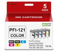 YiBoton High Yield PFI-121 PFI 121 PFI121 Pigment Ink Tank Set 5-Pack 130ML | PFI-121M PFI-120MBK PFI-120BK PFI-120C PFI-120Y Ink Compatible with Canon imagePROGRAF TM-250 TM-255 TM-350 TM-355 Printers