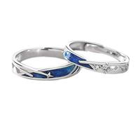 YIBOZI 2 Pieces Sea Blue Meteoric Star Couple Matching Rings Adjustable Promise Wedding Bands Kit Jewelry Gift for Women Men Lover Rings Set
