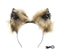 YIBOZI Plush Electric Cat Ear Headband,Rechargeable Plush Animal Ear Headpiece With Moving Usb Propelled For Parties Costuming And Participatory Play