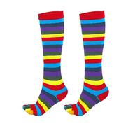 YIBOZI Women Girls Split Toe 5 Finger Calf Socks Rainbow Colorful Striped Clover Printed Breathable Cotton Stretchy Student High Tube Hosiery Partywear Socks