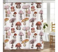Yibuda Pink Mushroom Shower Curtain Rustic Mushroom Farmhouse Shower Curtain Waterproof Fabric Country Home Bathroom Decor Curtain with Hooks 60"x72"