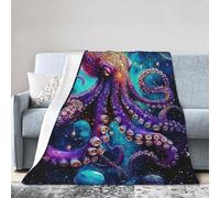 Yibuda Space Octopus Blanket Cosmic Galaxy Flannel Plush Throw Blanket Cozy Fantasy Planet Decor Fleece Stuff Blanket Gifts for Octopus Lover Girls Boys Kids Adults Women Bed Travel 40"x50"