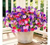 YIBUKIY 12Pcs Artificial Outdoor Flowers for Outdoors, Faux Silk Realistic Morning Glory Floral Arrangement Planter UV Resistant for Porch Patio Window Box Balcony Garden Decor (12pcs Mixed Purple)