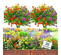 YIBUKIY 20 Bundles Artificial Flowers Outdoor Fake Flowers, UV Resistant No Fade Faux Plastic Greenery Shrubs Plants for Hanging Garden Porch Window Box Outside Decoration,Home Indoor Decor, 5 Colors