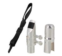 Yibuy 2Pcs 6# Alto E Flat Sax Mouthpiece Silver for Beginner with Neck Strap for Music Lover