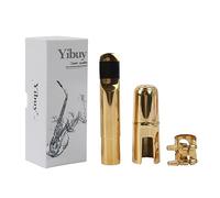 Yibuy B-flat Tenor Saxophone Metal Mouthpiece with Cap and Ligature Size #7 Golden