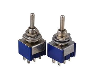 Yibuy Blue 3-Way Design AC 125V 6A Double Pole DPDT On/OFF/On 3P Toggle Switch Pack of 2