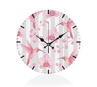 Yicadorn Pink Hummingbird Wall Clock 10 Inch Modern Decorative Clocks Circular Silent Clocks Garden Clock Office Classroom Bedroom Home Living Room Kitchen Outdoors