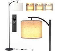 YICAIZI LED Floor Lamp for Living Room, 63" Modern Arc Dimmable Standing Lamp with 3 Color Temperatures, Beige Linen Lampshade, Remote Control and Foot Switch for Bedroom, Office (12W Bulb Included)