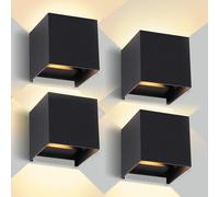 YICALE 12W Outdoor Wall Lights 4Pcs,IP65 3000K Up Down Outside Wall Light | LED Adjustable Beam Aluminum,Waterproof Black Up and Down Lights Outdoor for Garden,Garage,Garden,Living Room