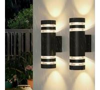 YICALE Outdoor Wall Lights Mains Powered,2PCS LED Up Down Outside Light 3000K IP65 Waterproof Front Door Light,Aluminium GU10 Porch Lights Outdoor Round External Wall Lamp for Terrace,Patio,Garden