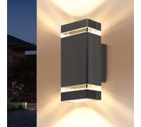 YICALE Outdoor Wall Lights Mains Powered,IP65 Waterproof Outside Wall Lights,LED Up Down Lights Outdoor Square Black Porch Front Door Lights Aluminium External Light Wall Mounted for House,6W GU10*2