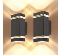 YICALE Outdoor Wall Lights Mains Powered,Up Down Lights Outdoor IP65 Outside Wall Lights,Black LED Porch Front Door Lights Square Aluminium External Light Wall Mounted for House,6W GU10*4