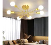 YICALE Sputnik Ceiling Light,6 Lights Gold Ceiling Lights Living Room,Gold Light Fitting Angle Adjustable,Semi Flush Mount Chandeliers for Kitchen,Bedroom,Dining Room,E27 Base(NO Bulbs)