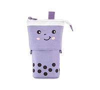 Yicare Pencil Case Cute Boba Milk Tea Telescopic Pen Bag Stand Pencil Holder Cartoon Kawaii Canvas Makeup Bag for Student Office Girls Boys Teenage Adult (Purple)