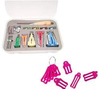 YICBOR Bias Tape Maker Kits All 5 Sizes 6MM 9MM 12MM 18MM 25MM Binding Foot Craft Clips Awl Quilter's Pin Comes with 10pcs Multi-Sizes Folding Fabric and Biasing Strips Roll Tool Set (Pink)