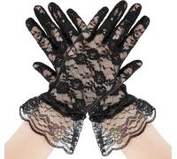 Yicelerate Black Lace Glove -Short Elegant Evening Gloves For Weddings, Halloween & Cosplay | Soft Stretchable Fabric, Secure Fit | Perfect For Brides, Costume Parties & Ballroom Dances