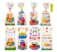 Yicelerate Easter Bags, 100PCS Medium Reusable Snack Bags, 4 Designs, 4 Colours, 12.4x27cm, Easter Gift Packaging