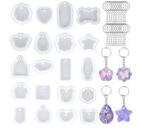 Yicenmy 20 Pieces Epoxy Resin Moulds, Resin Moulds Silicone with 20 Key Rings, Moulds for Resin for Flower Preservation, Jewellery, Soap, Specimen