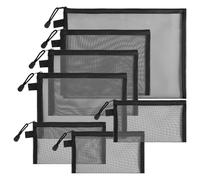 Yicenmy 7 Pack Mesh Pouch, 3 Sizes Nylon Mesh Bags with Zipper, Black Cosmetic Pouch A4 A5 A6, Portable Bag Organiser Pouches for Travel, Home, Office
