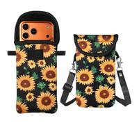 YICHEEY Neoprene Phone Sleeve Bag Pouch Case with Crossbody Strap Compatible for iPhone 17 Pro Max Air 16 Plus/Galaxy S26 Ultra / S26+ S25 FE A17 A36 A56 / Pixel 10 Pro XL/OnePlus 15 13 (Sunflower)