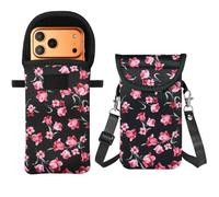 YICHEEY Neoprene Phone Sleeve Bag Pouch Case with Crossbody Strap Compatible for iPhone 17 Pro Max Air 16 Plus/Galaxy S25 Ultra / S25 Edge FE A16 A36 A56 / Pixel 10 Pro XL/OnePlus 13 (Pink Tulip)