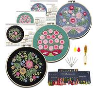 YICHEN 3 Packs Embroidery Starter Kit Cross Stitch Set DIY Embroidery Handmade Sewing Craft Kit Full Range of Stamped Embroidery Kits with Floral or Plant Pattern and Instructions