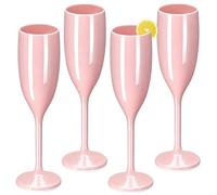 YIChongDan 4Pcs Champagne Flutes 170ml, Unbreakable Prosecco Wine Glasses Premium Reusable PP Champagne Glasses Elegant Pink Prosecco Flutes for Wedding Bridal Shower Cocktail Party Intimate Dinner