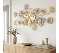 Yichora Large Wall Clock,3D Metal Ginkgo Leaf Design,Antique,92 x 52 cm | Silent Wall Clock,Clear Arabic Numerals,5 cm Wall Projection,Rear Mounting Point,Flexible Ruler and Spare Clock hand