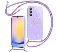 Yichxu Mobile Phone Chain for Samsung Galaxy A25, Case with Strap, Glitter Heart Silicone Mobile Phone Case Cord for Hanging, Protective Case with Chain, TPU Gel, Shockproof Necklace Mobile Phone Case