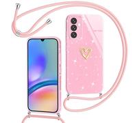Yichxu Mobile Phone Strap for Samsung Galaxy A05s, Case with Strap, Glitter Heart Silicone Mobile Phone Case Cord for Hanging, Protective Case with Chain, TPU Gel, Shockproof Necklace Mobile Phone