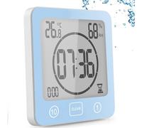 YiChZhe Bathroom Alarm Clock Bath Timer Waterproof Digital Bathroom Clock Shower with Hygrometer and Thermometer, LCD Display, Countdown Timer, for Shower, Kitchen, Family Everyday (Blue)
