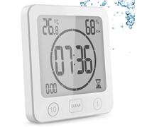 YiChZhe Bathroom Alarm Clock Bath Timer Waterproof Digital Bathroom Clock Shower with Hygrometer and Thermometer, LCD Display, Countdown Timer, for Shower, Kitchen, Family Everyday, White