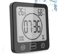 YiChZhe Bathroom Alarm Clock Bath Timer Waterproof Digital Bathroom Clock Shower with Hygrometer and Thermometer, LCD Display, Countdown Timer, for Shower, Kitchen, Family Everyday, Black