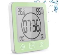 YiChZhe Bathroom Alarm Clock Bath Timer Waterproof Digital Bathroom Clock Shower with Hygrometer and Thermometer, LCD Display, Countdown Timer, for Shower, Kitchen, Family Everyday, White，Green