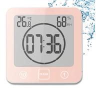 YiChZhe Bathroom Alarm Clock Bath Timer Waterproof Digital Bathroom Clock Shower with Hygrometer and Thermometer, LCD Display, Countdown Timer, for Shower, Kitchen, Family Everyday (Pink)